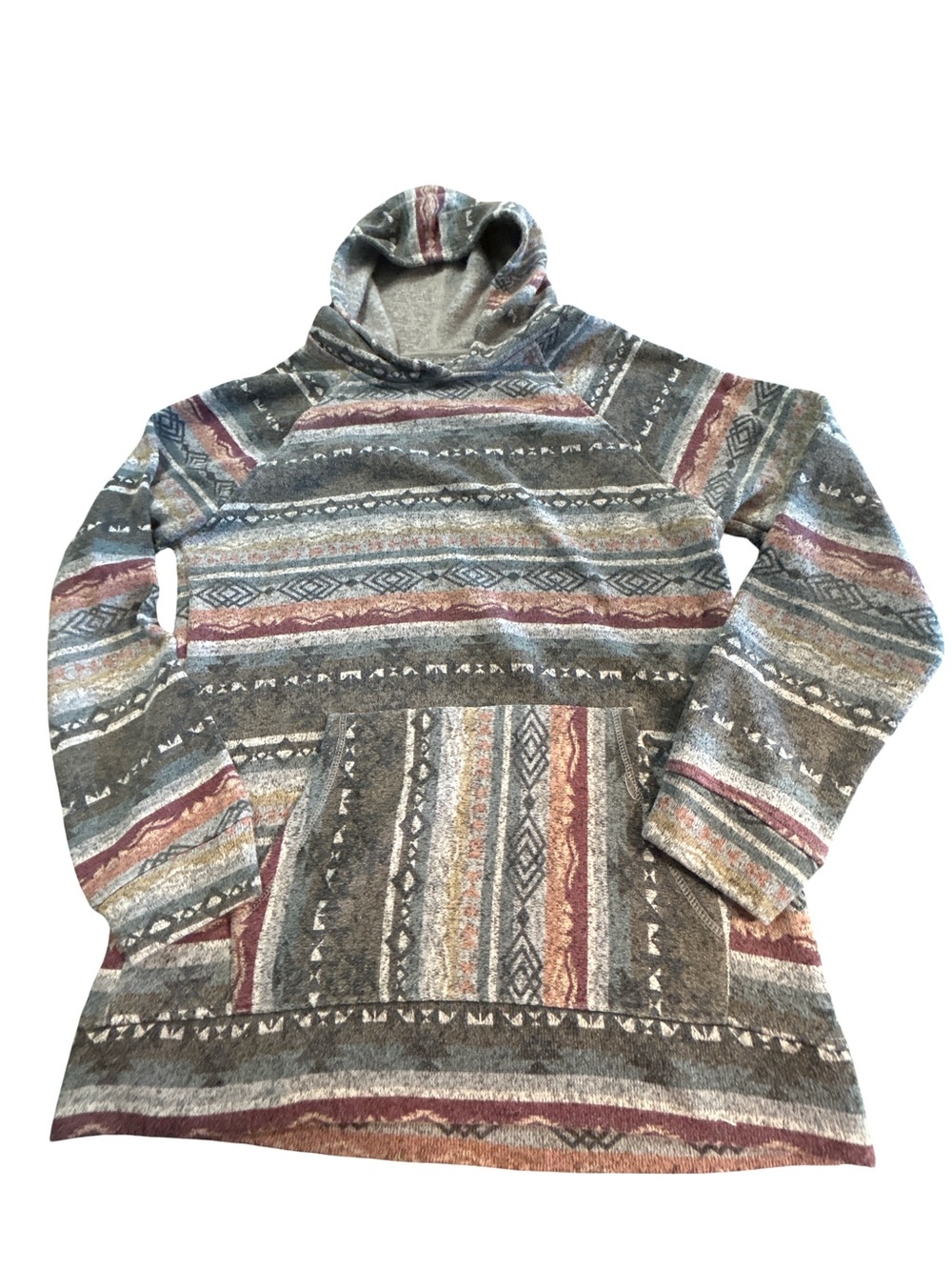 Brooklyn Cloth Southwestern Aztec Print Hoodie Gray Maroon Large